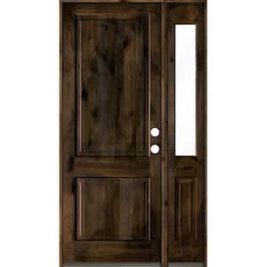 50 in. x 96 in. Rustic knotty alder Left-Hand/Inswing Clear Glass Black Stain Square Top Wood Prehung Front Door w/RHSL