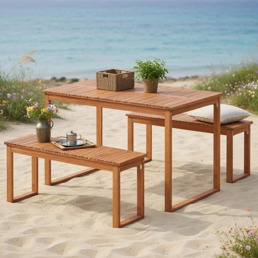Acacia Wood Slatted Bench Natural Finish Adjustable Feet Heavy Duty Outdoor Seating price history on PriceWatchPro