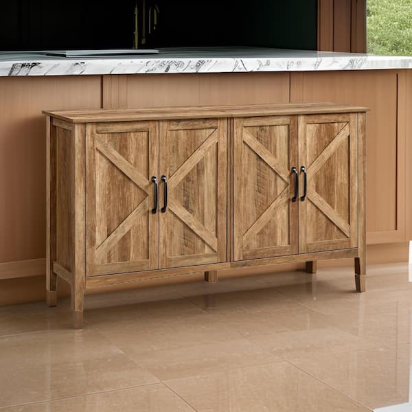 Benjara Gray and Black Wood 58.5 in. Sideboard Storage Cabinet with 2 Shelves and Two Door Cabinet