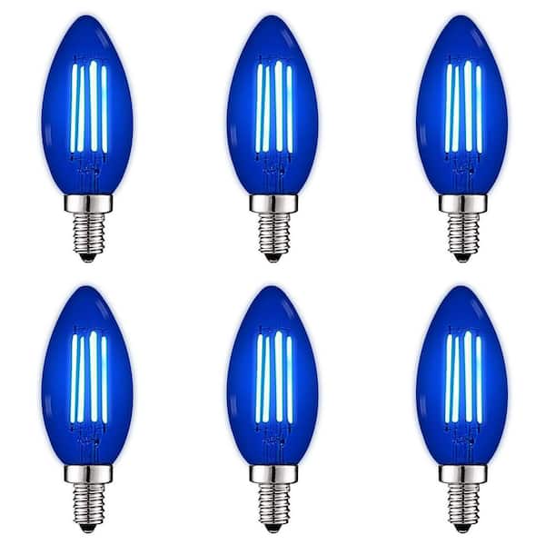 LUXRITE 40-Watt Equivalent LED Blue Light Bulb, 4.5-Watt, Colored Glass Candelabra Bulb, UL Listed, E12 Base (6-Pack)
