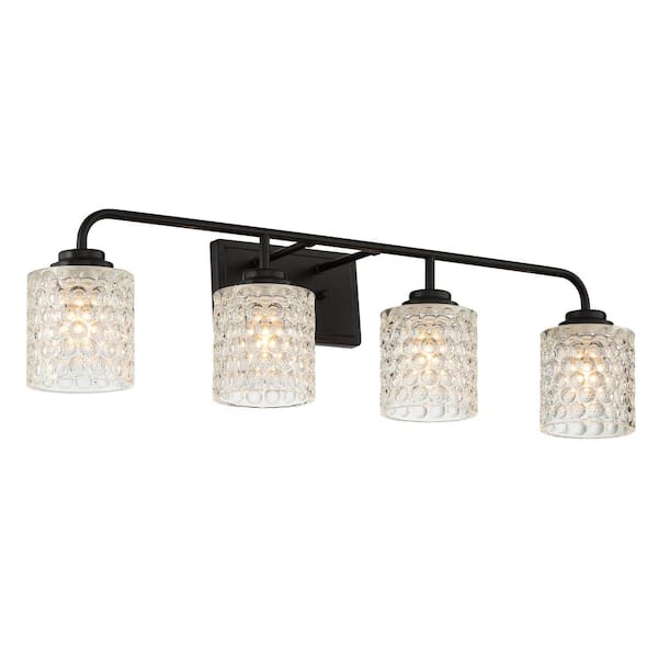 Strasbourg 31.5 in. 4-lights Matte Black Vanity Light with Cut Crystal Glass Shade