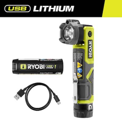 USB Lithium Cordless Pivoting 625 Lumens Rechargeable Head Flashlight Kit with 2.0 Ah Battery and Charging Cable