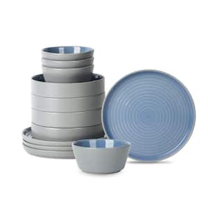 Elica 12-Piece Dinnerware Set Stoneware, Service for 4, Blue and Grey