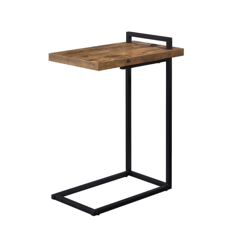 Transitional C-Shaped Nutmeg Accent Table with USB Port