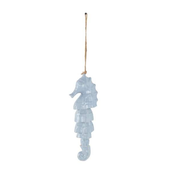 24 in. Blue Ceramic Sea Horse Windchime with Brown Rope
