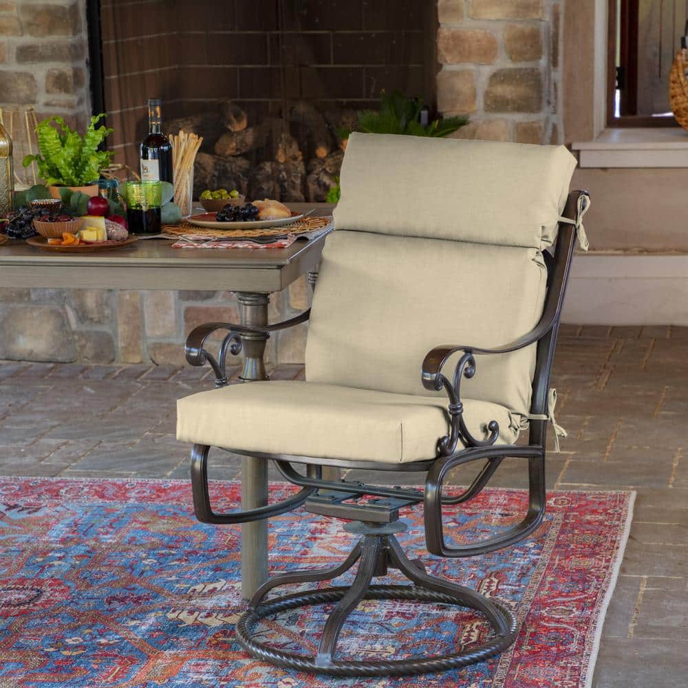 Tan Polyester Outdoor Dining Chair Cushion with Headrest