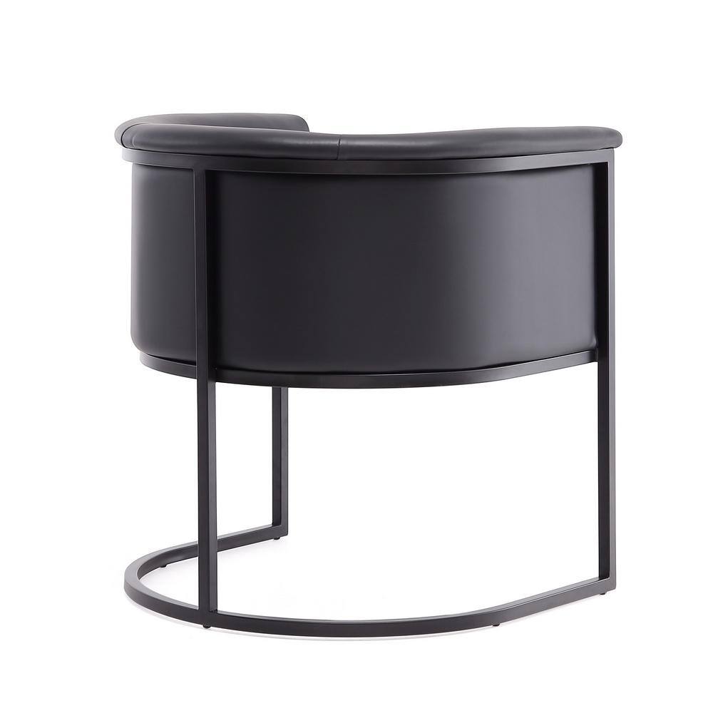 Modern Black Faux Leather Upholstered Metal Arm Dining Chairs, Set of 2