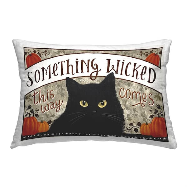 Something Wicked Halloween Cat Black Abstract Polyester 14in. X 20in. Throw Pillow