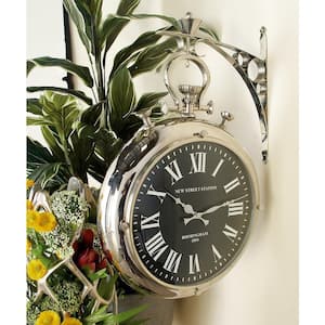 16 in. x 22 in. Silver Stainless Steel Metal Pocket Watch Style Wall Clock