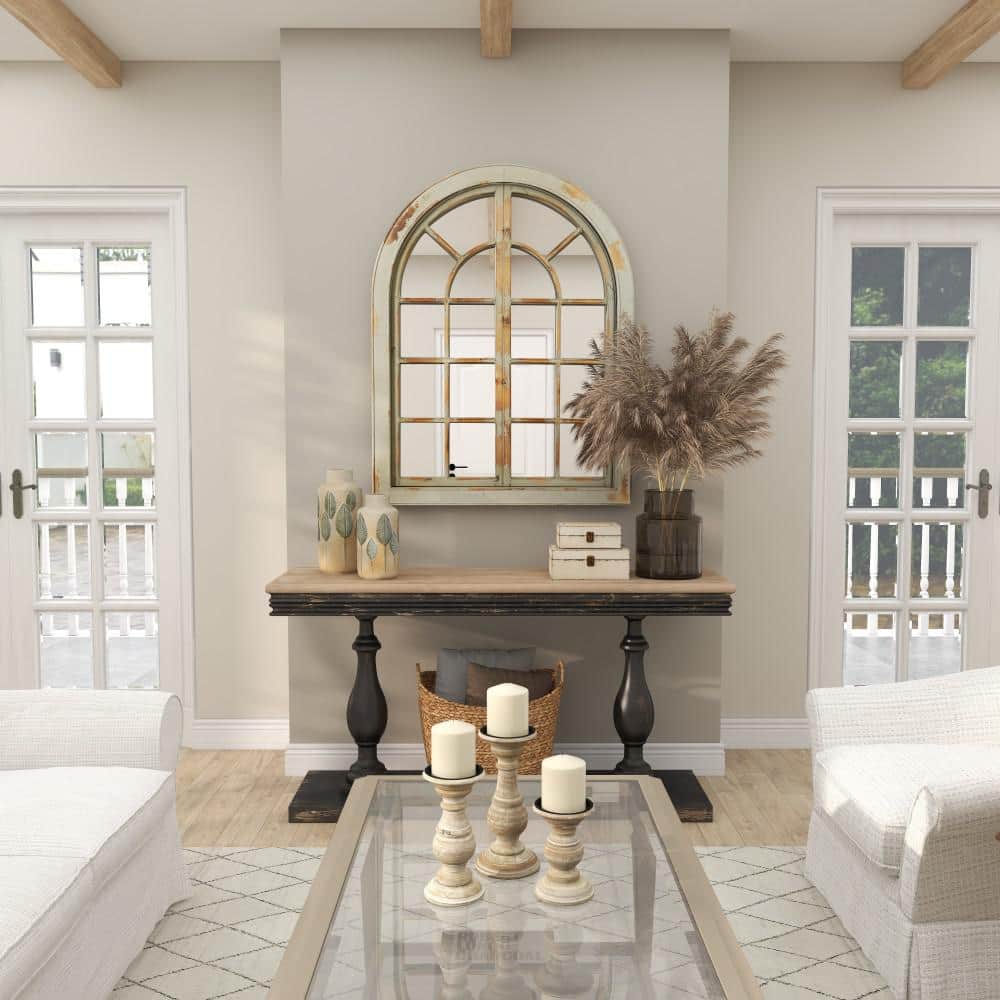 Gray and Brown Weathered Nautical Windowpane Wall Mirror