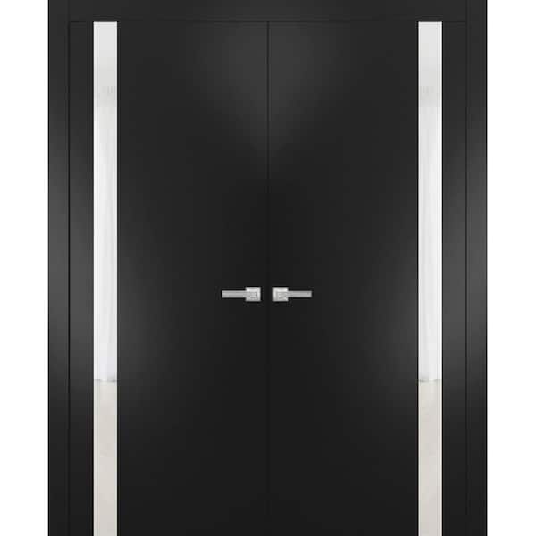 Sartodoors 48 in. x 96 in. 2 Panel Black Matte Finished Solid Wood Sliding Door with Hardware