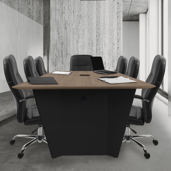 Array 120 in. Noble Oak/Black Conference Table Desk with Power Data Grommet