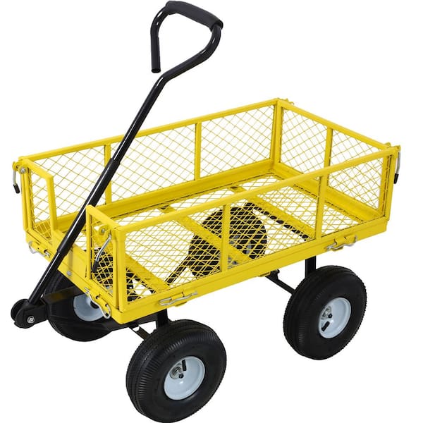 AUTMOON 3 cu. ft. 550 lbs. Capacity Steel Utility Garden Cart with Folding Sides, Yellow