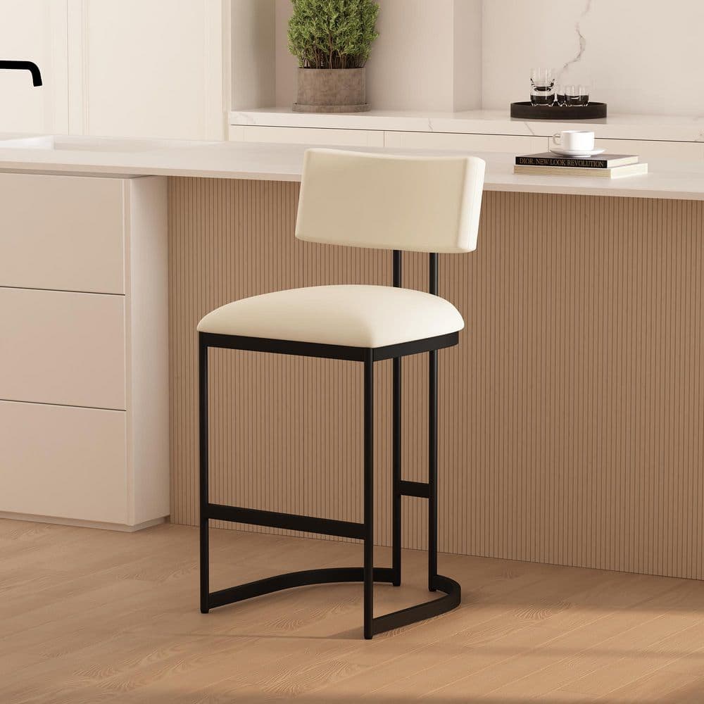 Juno 38.2 in. H Ivory Metal Counter Height Bar Stool with Faux Leather Upholstered Seat price history on PriceWatchPro