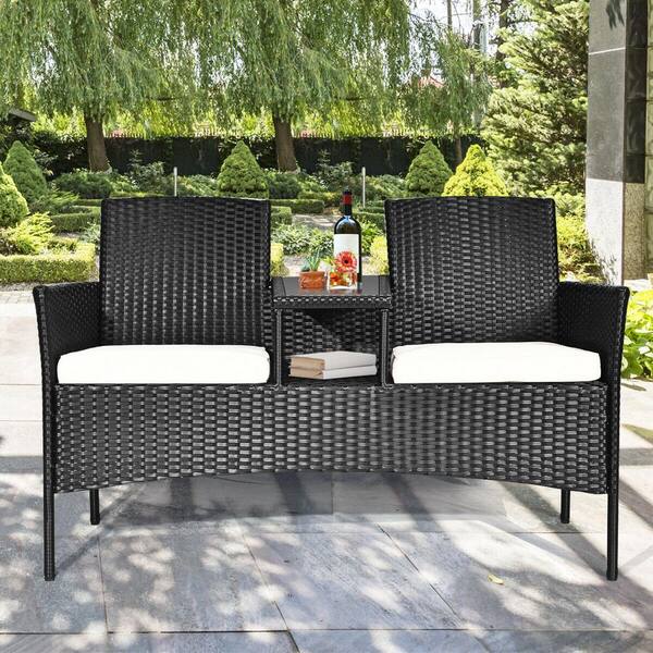 black wicker outdoor loveseat