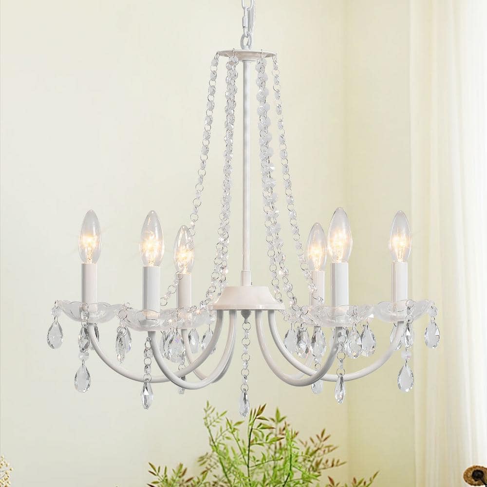 ZJVAIVE 6-Light White Traditional Candle Style Crystal Chandelier