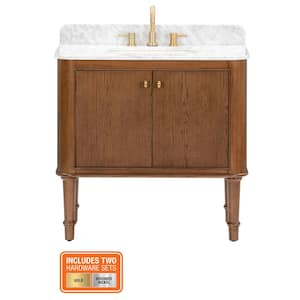 Collette 36 in. Single Sink Cinnamon Oak Bath Vanity with Carrara White Marble Top (Assembled)