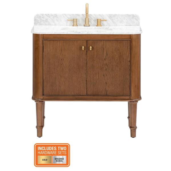 Collette 36 in. Single Sink Cinnamon Oak Bath Vanity with Carrara White Marble Top (Assembled)