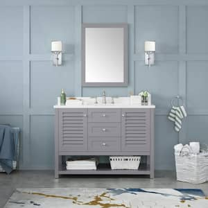 Grace 48 in. W x 22 in. D x 34 in. H Single Sink Bath Vanity in Pebble Gray with White Engineered Stone Top