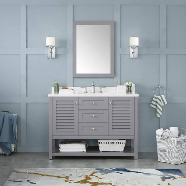 Home Decorators Collection Grace 48 in. W x 22 in. D x 34 in. H Single Sink Bath Vanity in Pebble Gray with White Engineered Stone Top