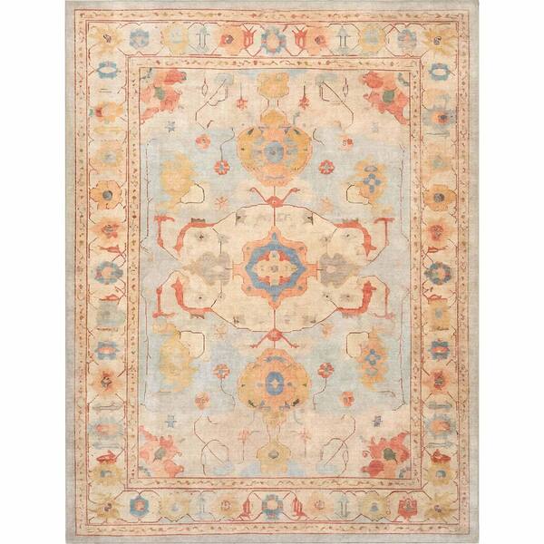 Ushak Pamukkale Vintage, Medallion, Pastel, Blue 3 ft. 11 in. x 5 ft. 3 in., Area Rug