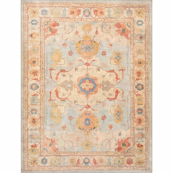 Ushak Pamukkale Vintage, Medallion, Pastel, Blue 9 ft. 10 in. x 13 ft. Area Rug