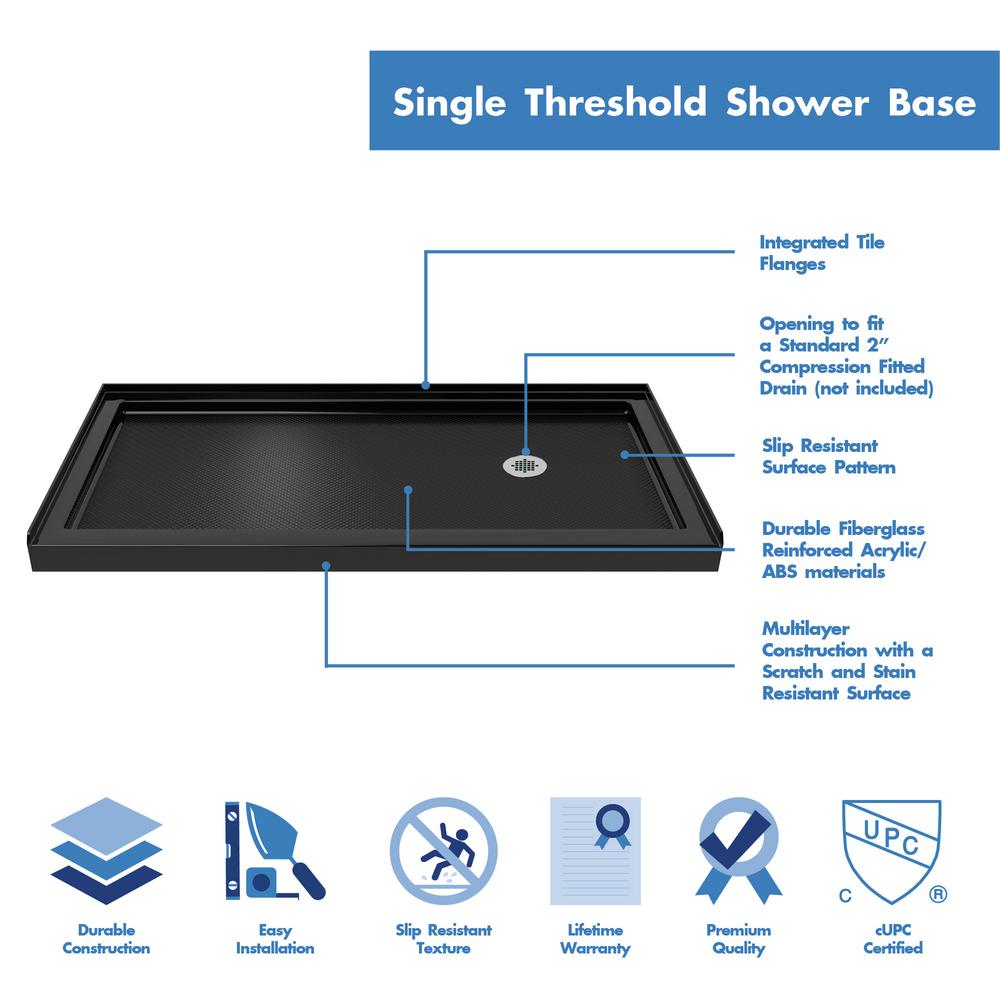 SlimLine 60 in. x 30 in. Single Threshold Alcove Shower Pan Base in Black with Right Hand Drain