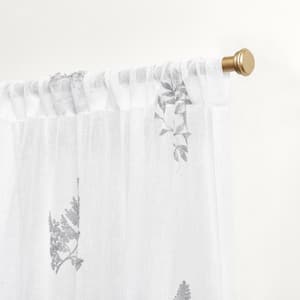 Mabel Grey Floral Sheer Rod Pocket Curtain, 54 in. W x 84 in. L (Set of 2)