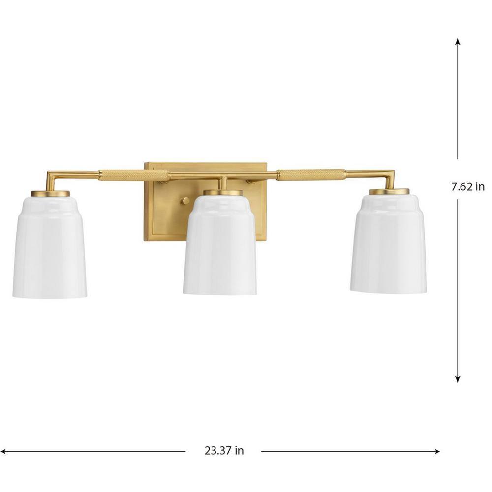 Brushed Gold 3-Light Vanity with Opal Glass Shades
