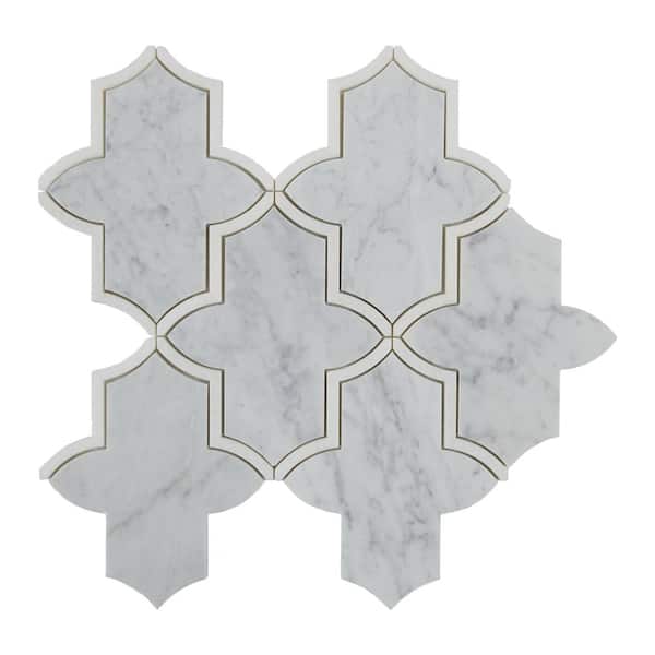 Etched Marble With Antique Mirror Diamonds Mosaic Tile Sample