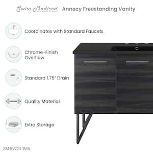 Annecy 48 in. W  Black Walnut Bathroom Vanity with Black, 3-Hole Ceramic Sink Top