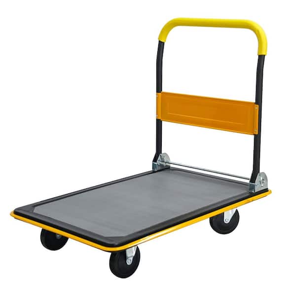 Yellow 660 lb. Capacity Heavy Duty Foldable Flatbed Hand Truck with 2, 360° Swivel Wheels