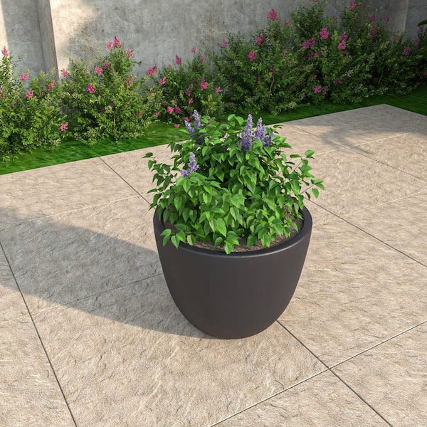 Dahlia Modern 14.5 in. Black Fiberstone and Clay Tapered Round Planter for Indoor and Outdoor