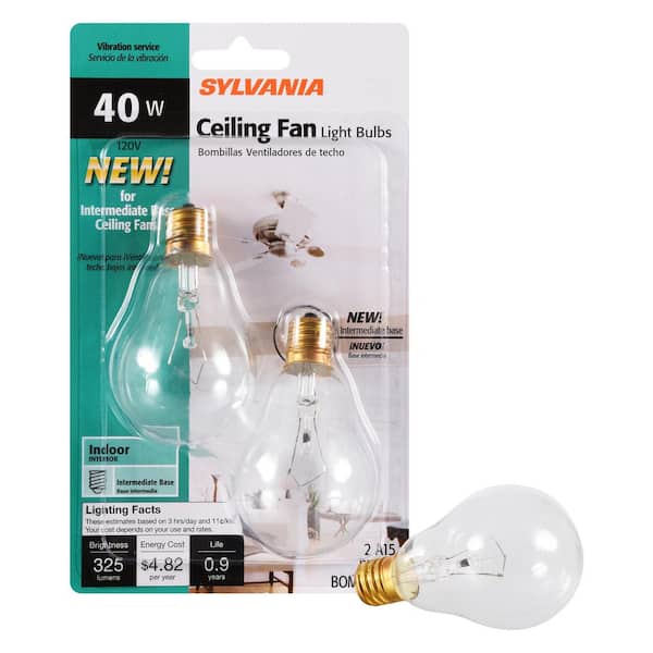 Sylvania 40 Watt Double Life A15 Incandescent Light Bulb 2 Pack 11967 The Home Depot - Ceiling Fan Light Bulb Watts
