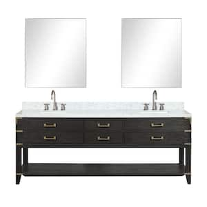 Irvington 84 in W x 22 in D Black Oak Double Bath Vanity, Carrara Marble Top, and 36 in Mirrors