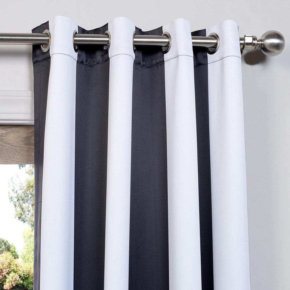 Awning Black and Fog White Stripe Blackout Polyester Curtains