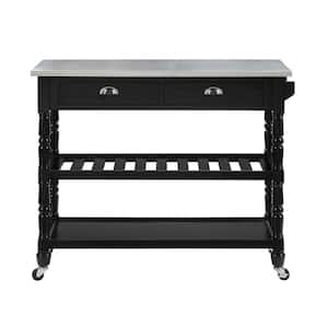 French Country Black Steel Top Kitchen Cart with Towel Bar