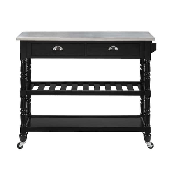 Convenience Concepts French Country Black Steel Top Kitchen Cart with Towel Bar