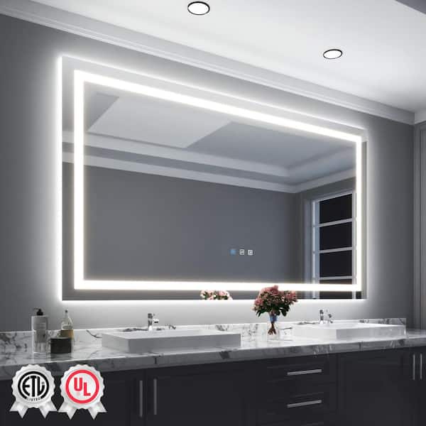 Backlit and Front Light 84 in. W x 48 in. H Rectangular Frameless Wall Bathroom Vanity Mirror