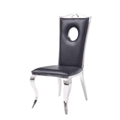 Black and Silver Leatherette Upholstered Metal Side Chairs with Cabriole Style Legs (Set of 2)
