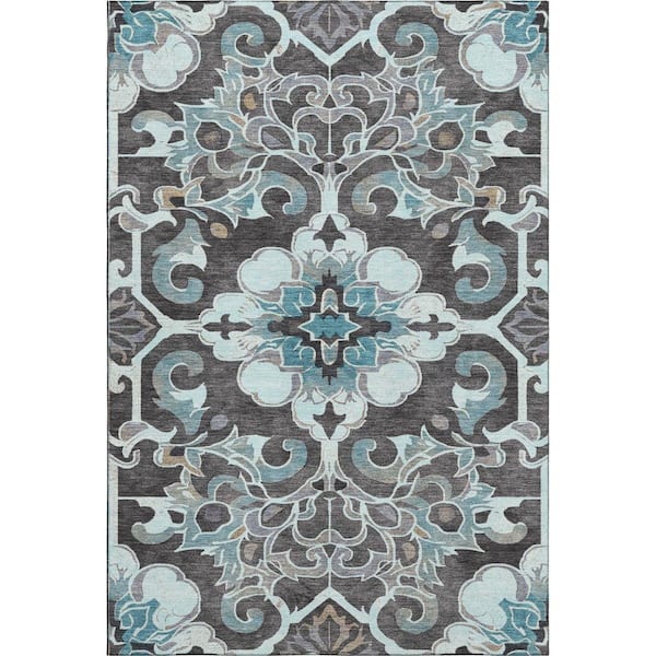 Mayfield Premium Machine Washable Abstract AMF1947 Teal 3 ft. x 4 ft. Area Rug