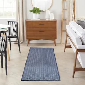 Horizon Navy 2 ft. x 6 ft. Indoor/Outdoor Geometric Contemporary Runner Area Rug