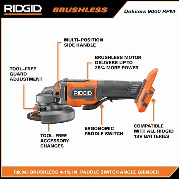 RIDGID 18V Brushless Cordless 4-1/2 in. Paddle Switch Angle