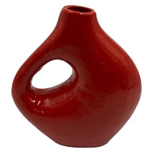 7.5 in. Decorative Metal Abstract Vase in Red