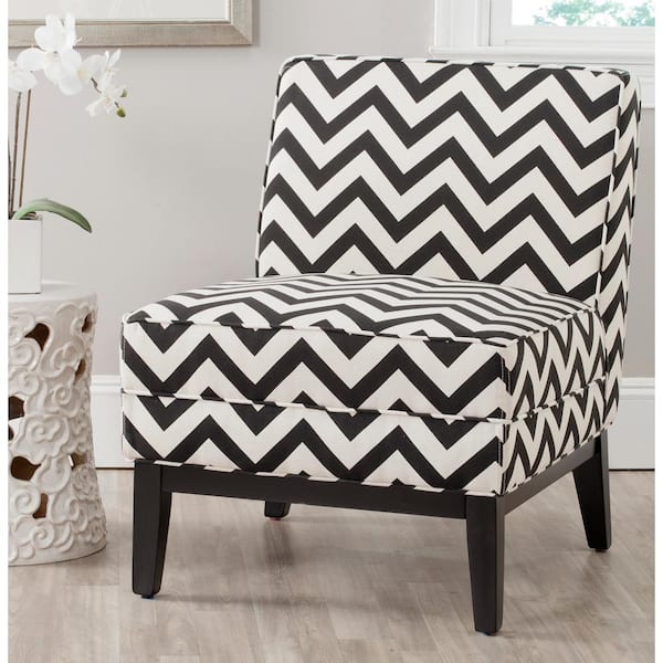 Armand Black and White Zig Zag Linen/Cotton Accent Chair