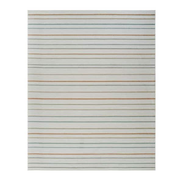 Cream, Beige 8 ft. x 10 ft. Woven Striped Polypropylene Rectangle Indoor/Outdoor Area Rug