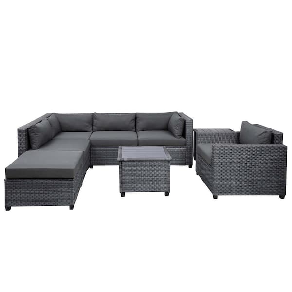 Unbranded Gray 8-Piece Wicker Metal Outdoor Sectional Set with Gray Cushions