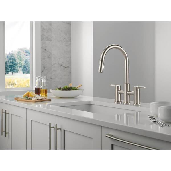 Delta Nicoli Double Handle Bridge Kitchen Faucet in Stainless