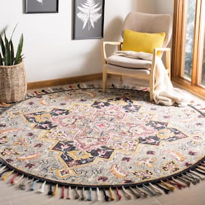 Aspen Gray/Charcoal 5 ft. x 5 ft. Floral Round Area Rug