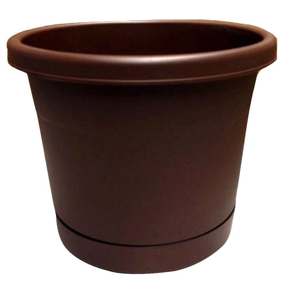 ATT Southern RR1212TC 12" Terra Cotta Plastic Rolled Rim Planter with Saucer 3 